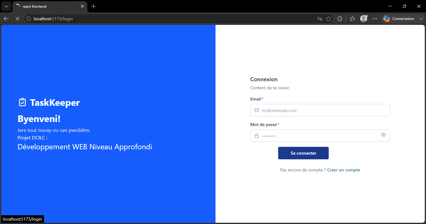 Capture d'écran de l'application TaskKeeper